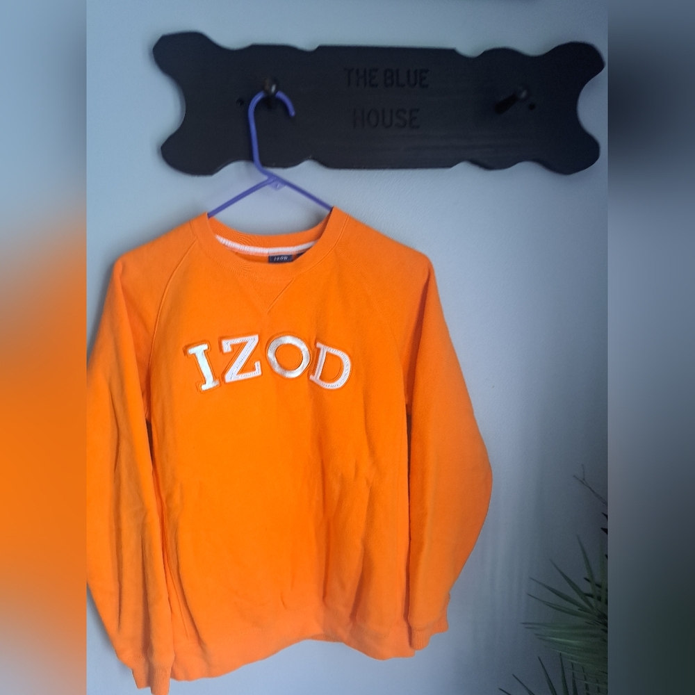 IZOD Spell Out  Orange Sweatshirt Jumper Retro Crew Usa Vintage Size Meduim